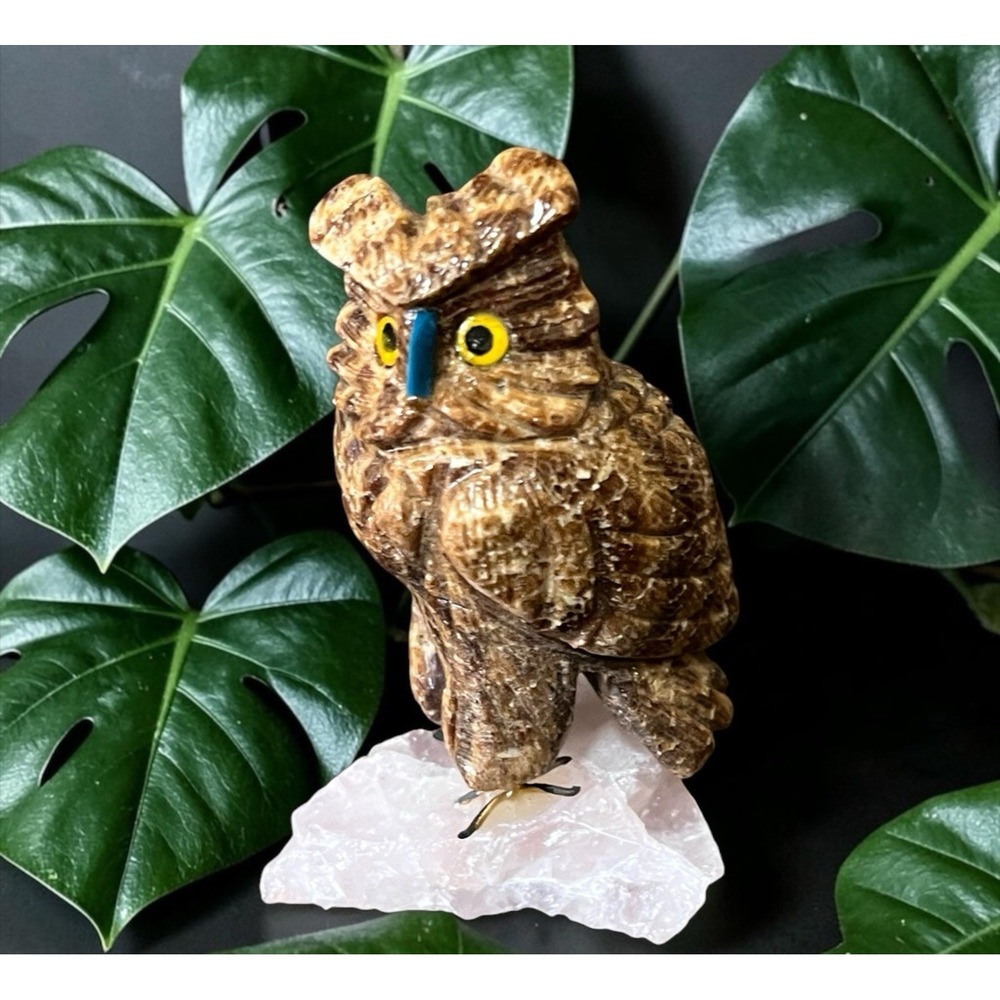 Peruvian Peru Stone Rock Owl Bird Figurine Hand Carved Mineral Art‎ Rose Quartz